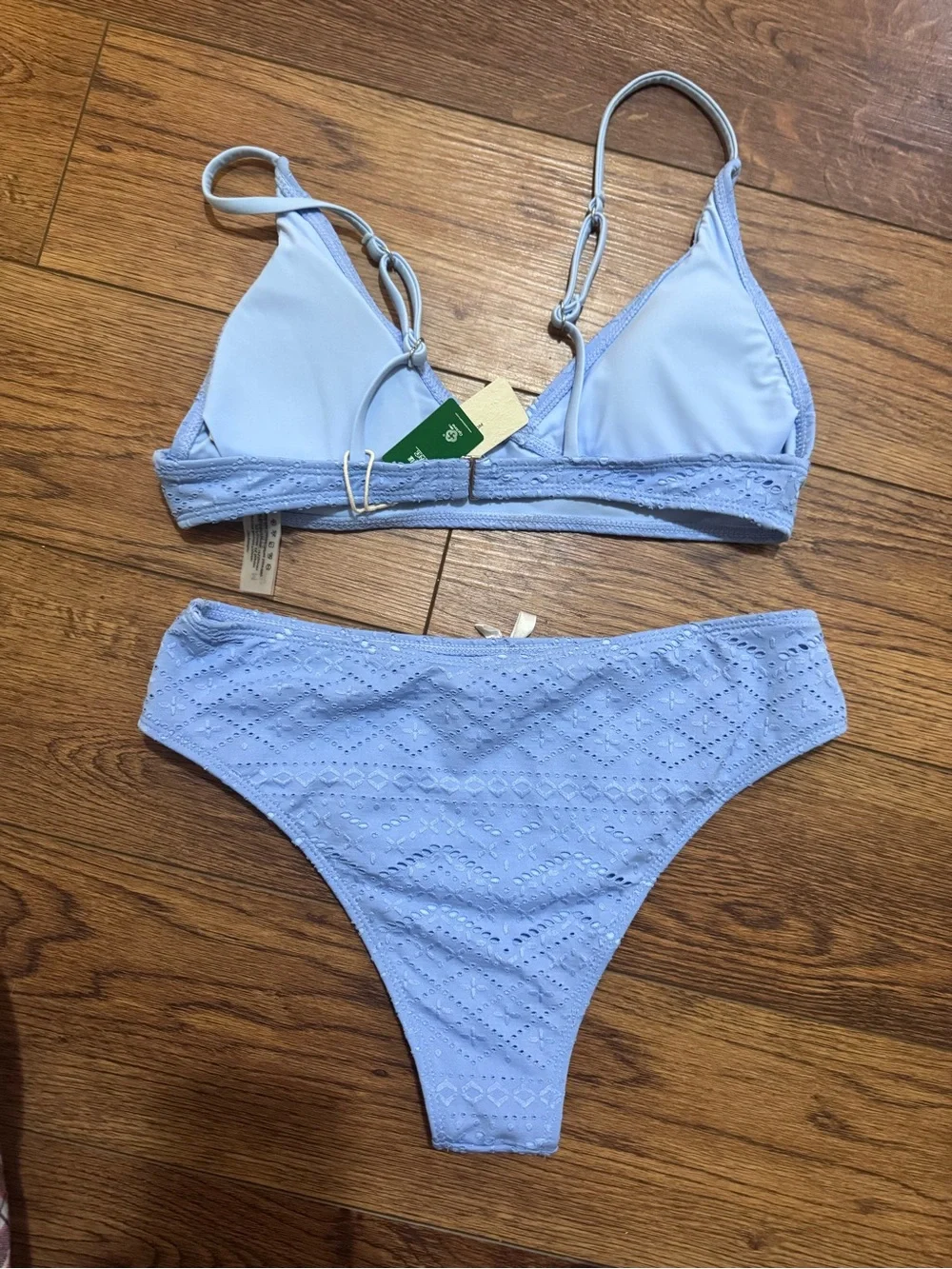 Light Blue Eyelet Bikini Set with Bow Accent